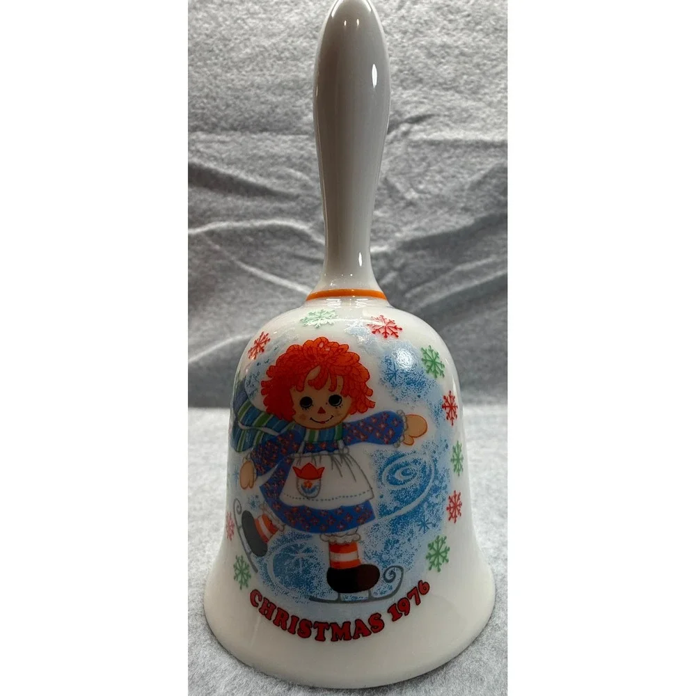 Vintage Raggedy Ann Porcelain Bell Set Christmas 1976 Mother's Day 1977 2pc